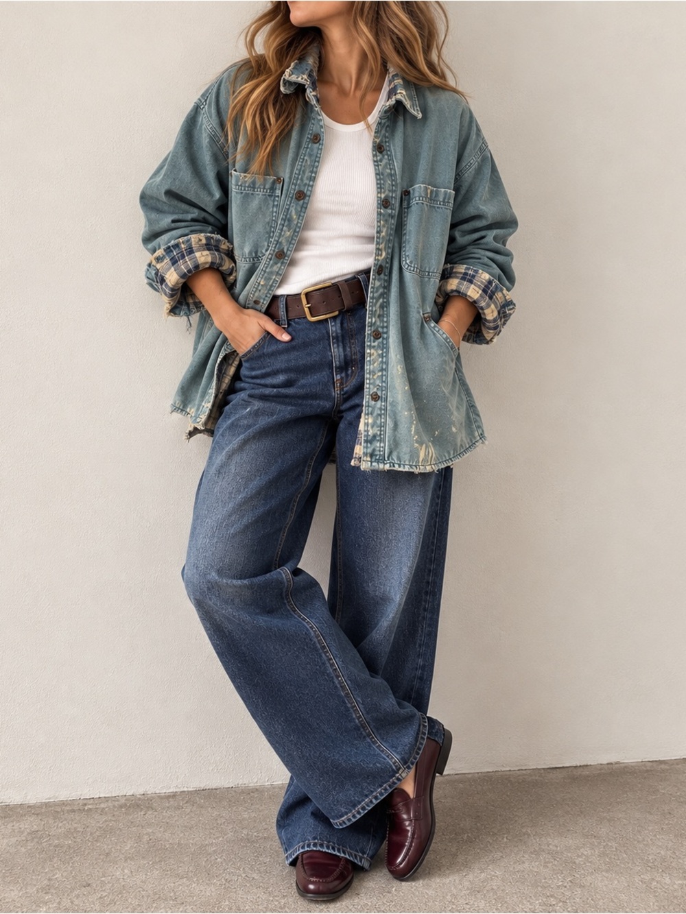 L.L.Bean Flannel Lined Distressed Workwear Shirt Jacket